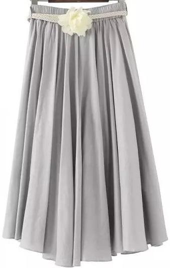Romwe With Belt Pleated Pale Grey Skirt