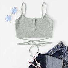 Romwe Ribbed Criss Cross Cami Top