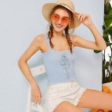 Romwe Lace-up Shirred Cami Top