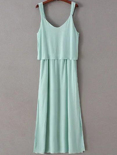 Romwe Green Sleeveless V Neck Bow Dress