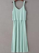 Romwe Green Sleeveless V Neck Bow Dress