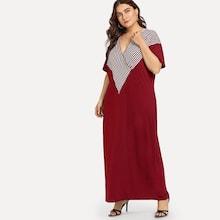 Romwe Plus Contrast Striped V-neck Dress