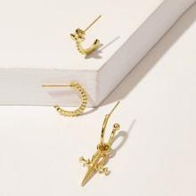 Romwe Cross Decor Hoop Earrings 3pcs