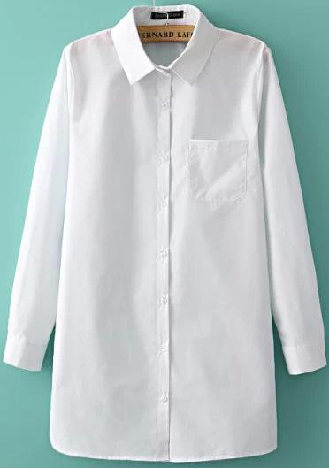 Romwe White Lapel Loose Solid Casual Blouse