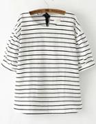 Romwe White Short Sleeve Striped Knotted Loose T-shirt