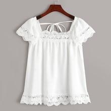 Romwe Contrast Guipure Lace Tie Back Blouse