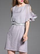 Romwe Grey Open Shoulder Backless Belted A-line Dress