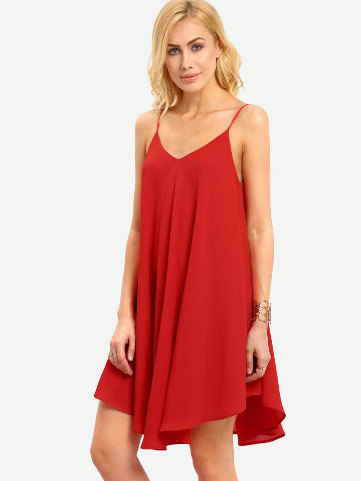 Romwe Red Spaghetti Strap Asymmetrical Shift Dress
