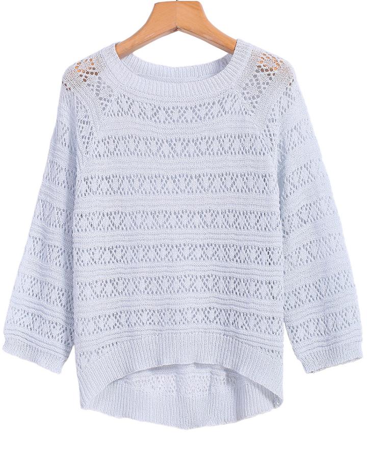 Romwe Hollow Dipped Hem Sweater