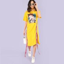 Romwe Figure Print Contrast Tape Side Slit Dress