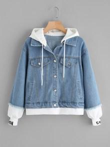 Romwe Plus 2 In 1 Hooded Denim Jacket