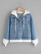 Romwe Plus 2 In 1 Hooded Denim Jacket
