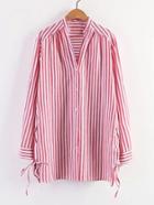 Romwe Vertical Striped Lace Up Side Shirt Dress