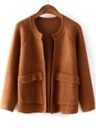 Romwe With Pockets Loose Coffee Cardigan