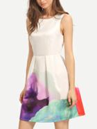 Romwe Multicolor Print Sleeveless Pleated Dress