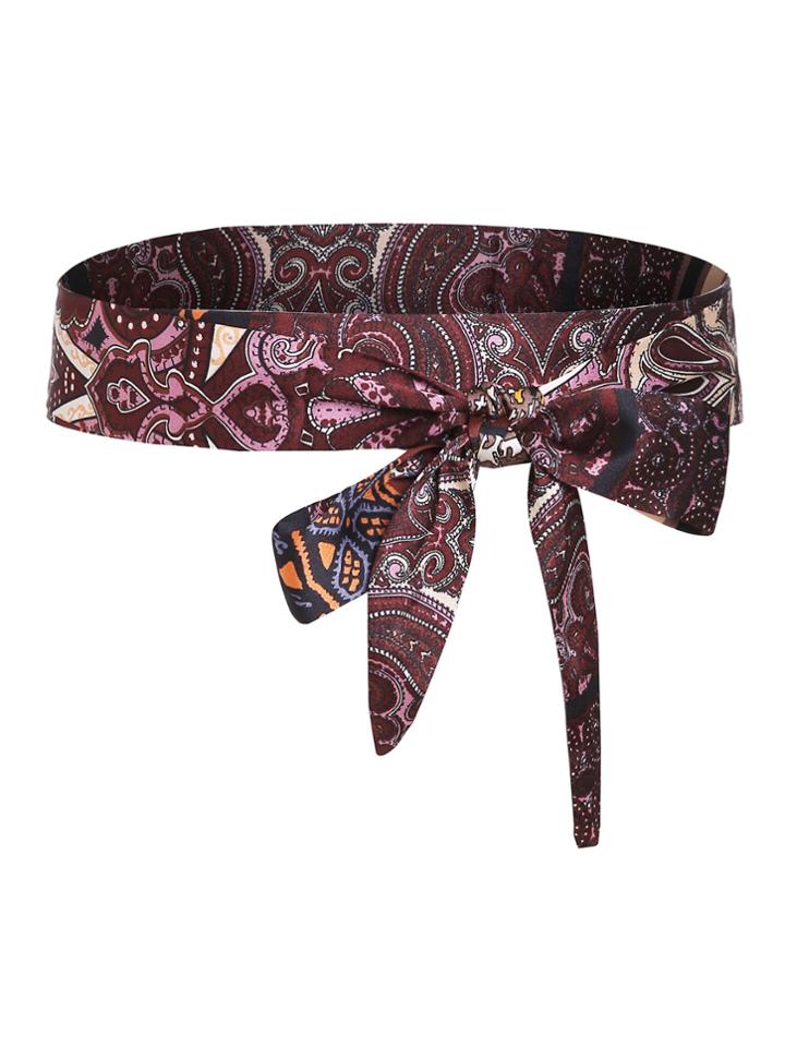 Romwe Coffee Paisley Print Satin Belt