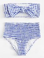 Romwe Striped Shirred Knot Bikini Set