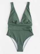 Romwe V Plunge Neck Swimsuit
