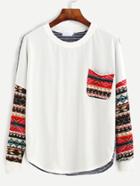Romwe Multicolor Drop Shoulder Tribal Sleeve T-shirt