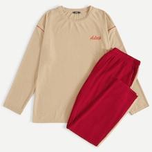 Romwe Guys Letter Print Pullover & Pants Pj Set