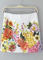Romwe White Floral Bodycon Skirt