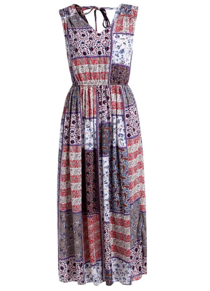 Romwe V Neck Patchwork Florals Dress