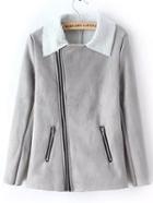 Romwe Lapel Zipper Suede Grey Coat