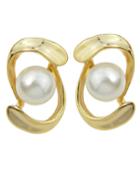 Romwe Gold Plated Pearl Stud Earrings