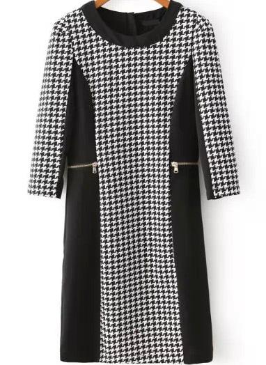 Romwe Houndstooth Print Slim Bodycon Dress