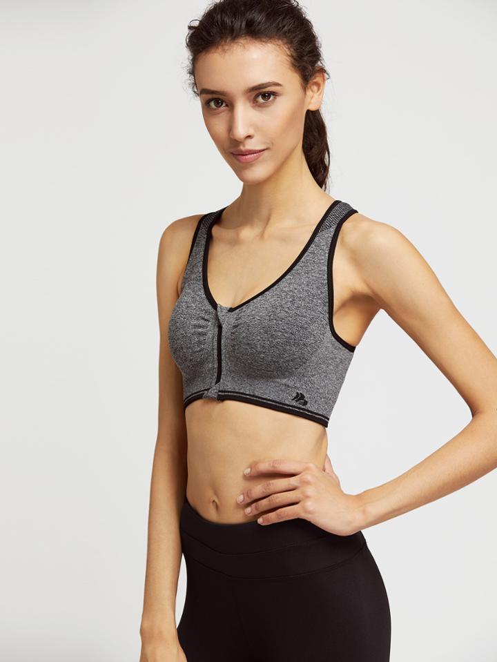 Romwe Heather Grey Contrast Trim Zipper Up Crop Tank Top