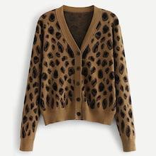 Romwe Leopard Print Button Through Sweater Coat