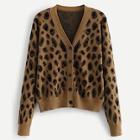 Romwe Leopard Print Button Through Sweater Coat