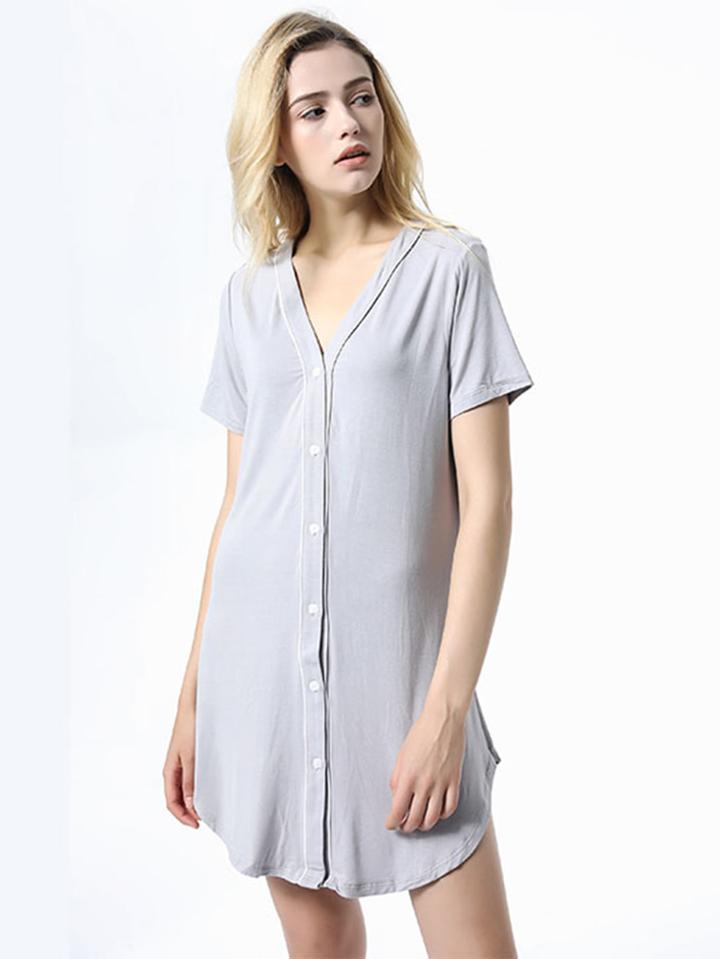 Romwe Contrast Binding Curved Hem Shirt Dress