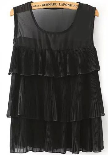 Romwe Ruffle Black Tank Top