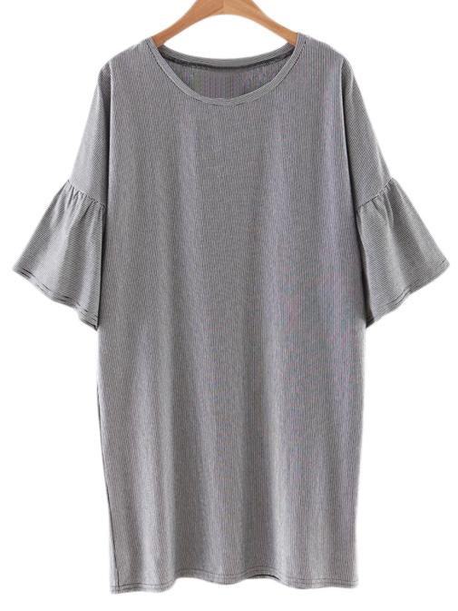 Romwe Black White Stripe Bell Sleeve Shift Dress