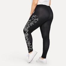 Romwe Plus Floral Print Skinny Leggings