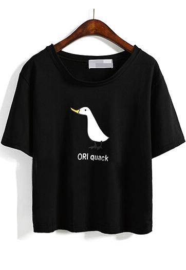 Romwe Duck Print Black T-shirt