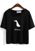 Romwe Duck Print Black T-shirt