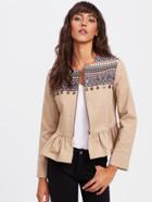 Romwe Embroidery Jacquard Coin Detail Ruffle Hem Jacket