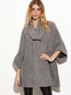 Romwe Grey Roll Sleeve Loose Sweater With Scarf