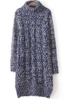 Romwe High Neck Cable Knit Navy Sweater