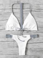 Romwe Woven Detail Knot Front Bikini Set