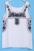 Romwe Sleeveless Embroidered Loose Vest