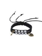 Romwe Key & Lock Charm Beaded Braided Bracelet - Black