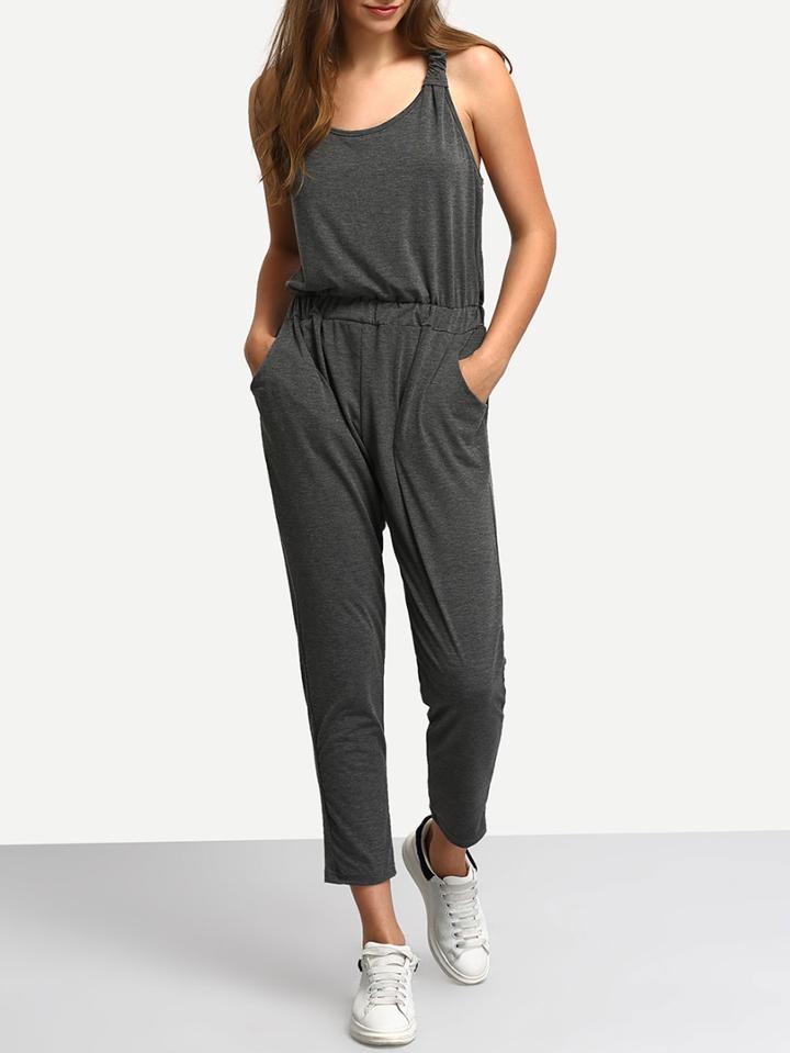 Romwe Grey Y-back Slim Jumpsuit