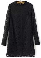 Romwe Black Long Sleeve Slim Lace Dress