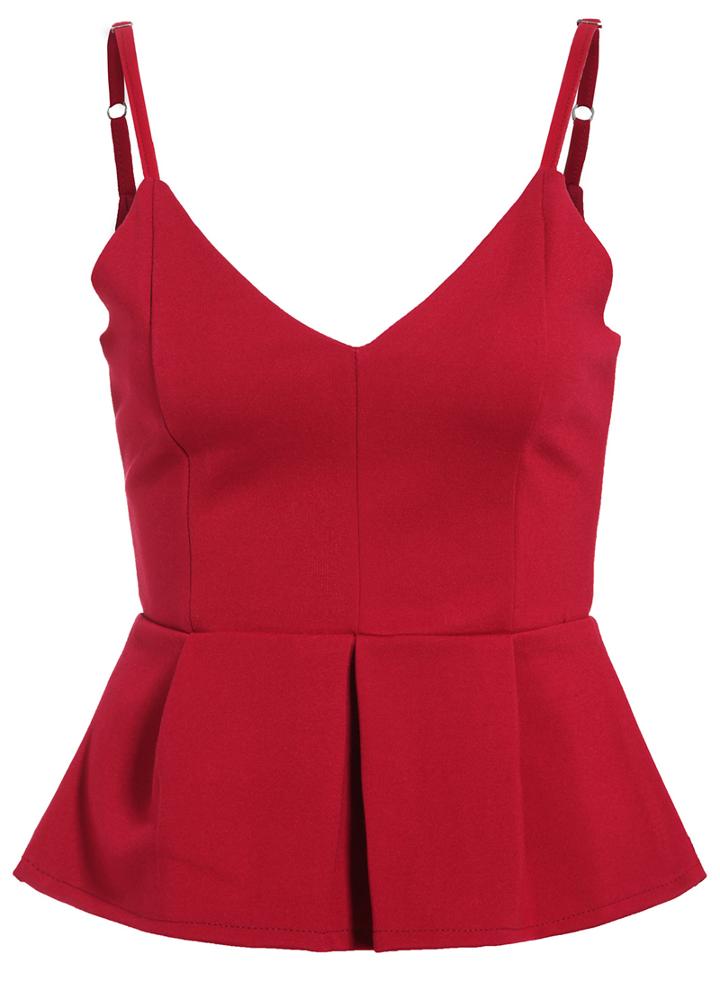 Romwe Spaghetti Strap Peplum Hem Tank Top