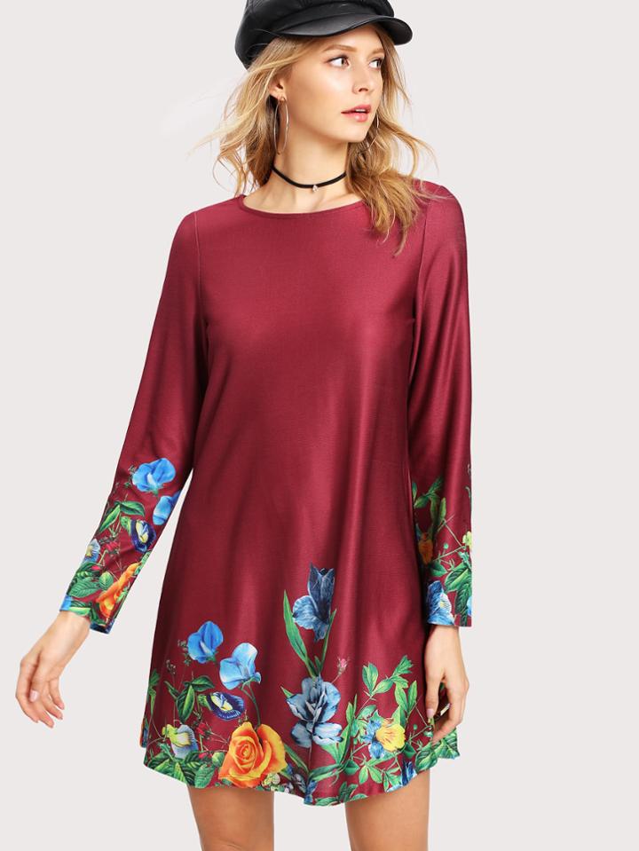 Romwe Botanical Print Trim Dress