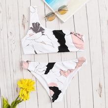 Romwe Random Graphic Print One Shoulder Bikini Set
