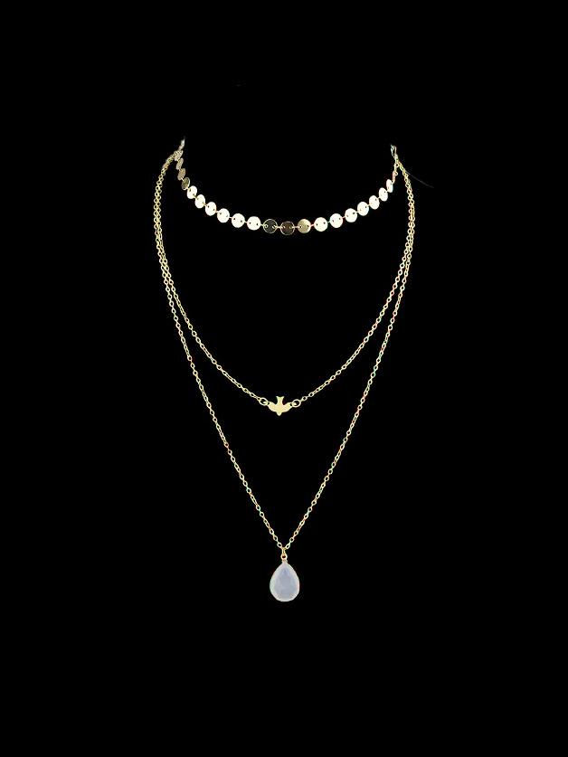 Romwe Gold Three Multi Layers Necklace